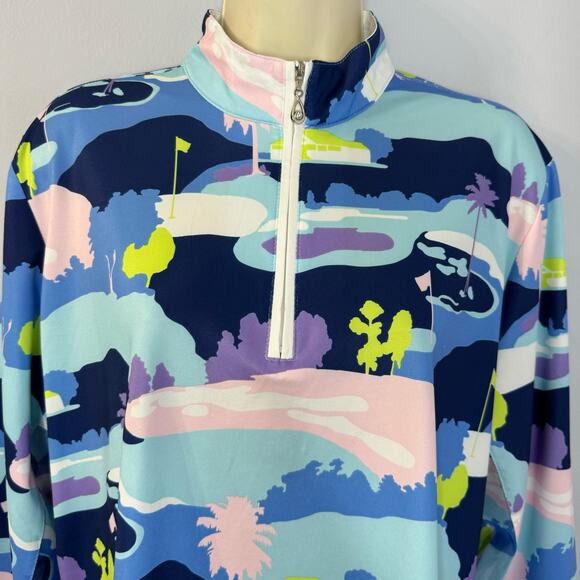 SanSoleil 1/4 Zip Golf Pullover women's XL UV 50 Cooling Mesh Vista Blue Print - Picture 8 of 12